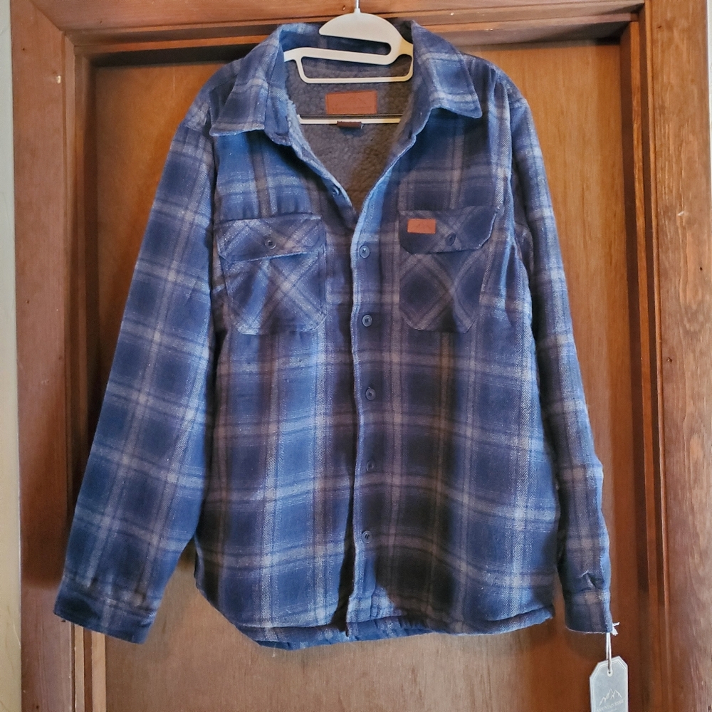NWT Mountain Ridge Flannel Fleece Lined Button Front Long Sleeve Pocket Jacket L